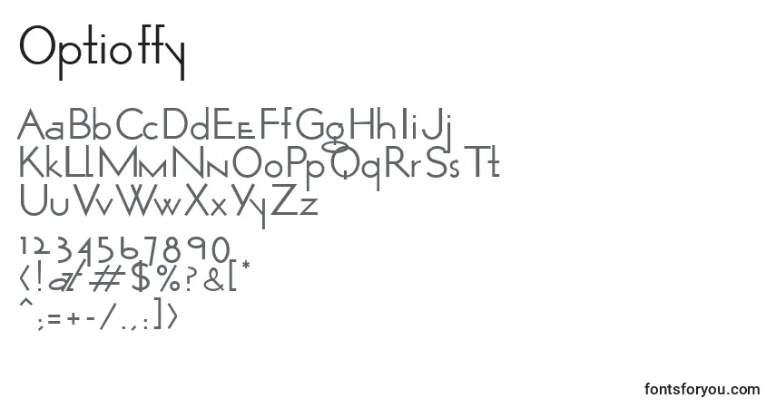 Czcionka Optio ffy – alfabet, cyfry, specjalne znaki