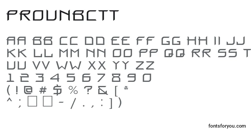 A fonte Prounbctt – alfabeto, números, caracteres especiais