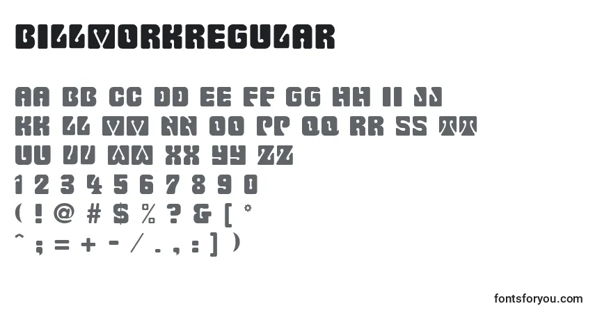 Czcionka BillmorkRegular – alfabet, cyfry, specjalne znaki
