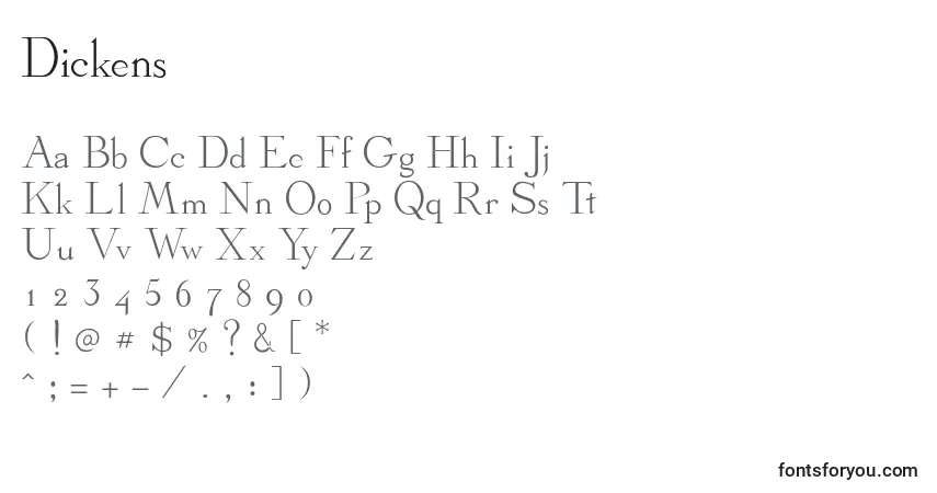 Czcionka Dickens – alfabet, cyfry, specjalne znaki