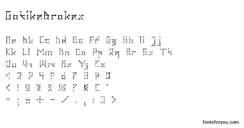 GotikaBrokas Font – alphabet, numbers, special characters
