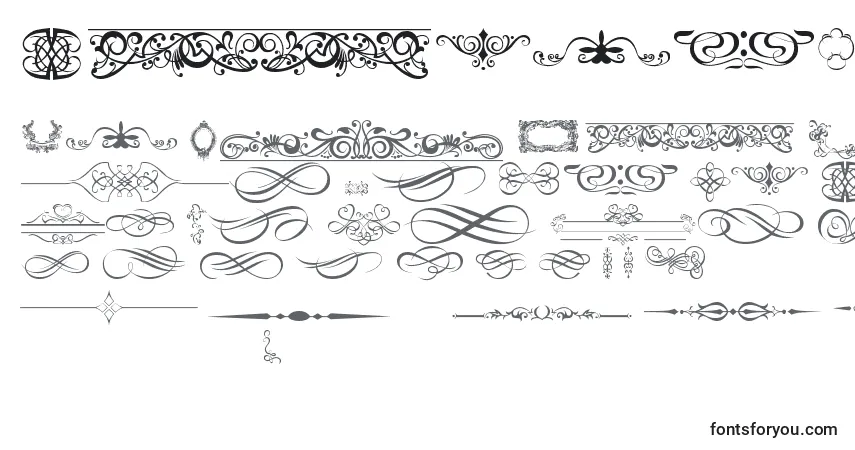 OrnamentsLabelsAndFrames-fontti – aakkoset, numerot, erikoismerkit