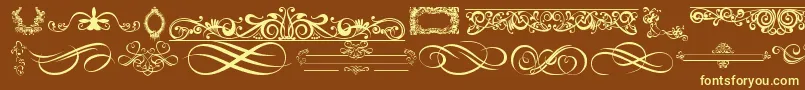 OrnamentsLabelsAndFrames Font – Yellow Fonts on Brown Background