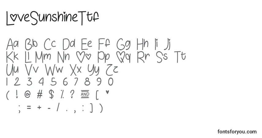 Czcionka LoveSunshineTtf – alfabet, cyfry, specjalne znaki