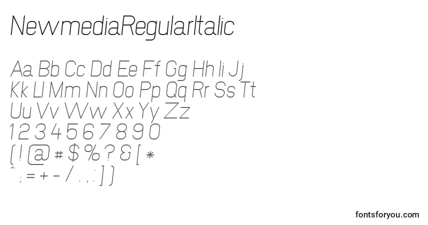 NewmediaRegularItalic-fontti – aakkoset, numerot, erikoismerkit