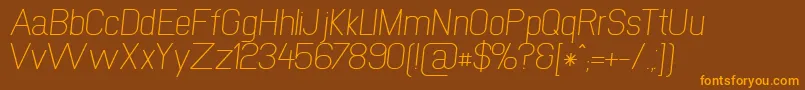 NewmediaRegularItalic-Schriftart – Orangefarbene Schriften auf braunem Hintergrund