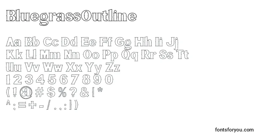 Шрифт BluegrassOutline – алфавит, цифры, специальные символы