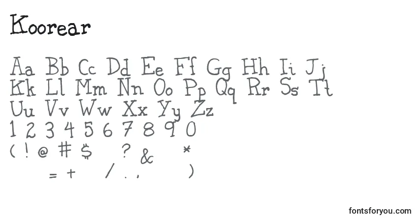 A fonte Koorear – alfabeto, números, caracteres especiais