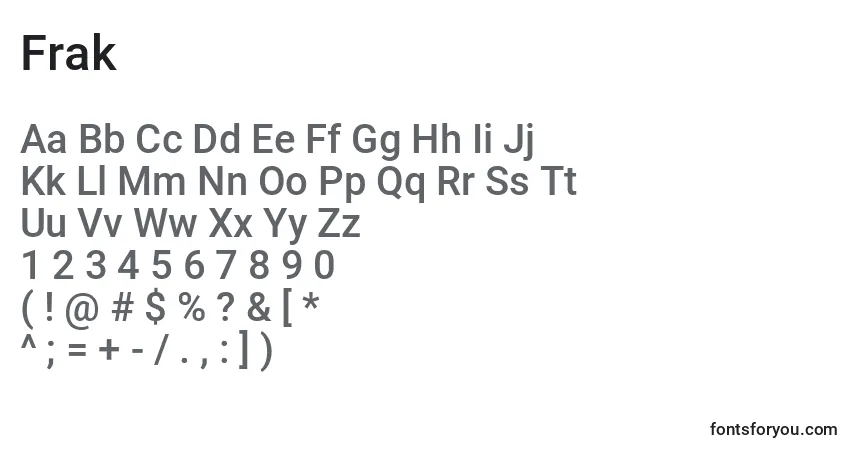 Czcionka Frak – alfabet, cyfry, specjalne znaki