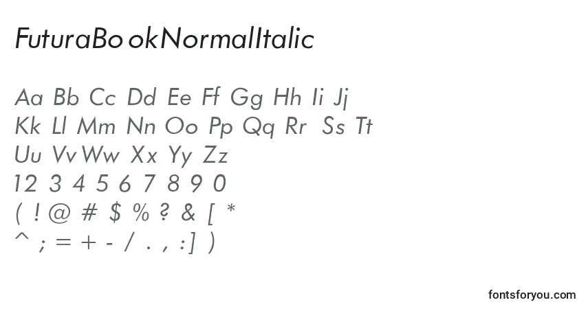 FuturaBookNormalItalicフォント–アルファベット、数字、特殊文字
