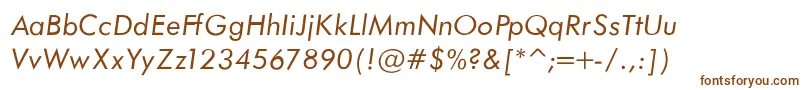 FuturaBookNormalItalic-fontti – ruskeat fontit valkoisella taustalla