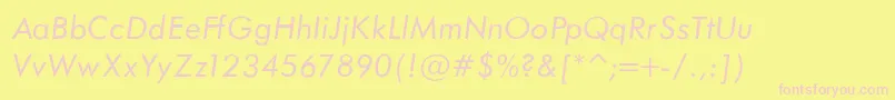 FuturaBookNormalItalic-fontti – vaaleanpunaiset fontit keltaisella taustalla