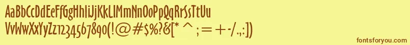 フォントOzHandicraftWin95bt – 茶色の文字が黄色の背景にあります。