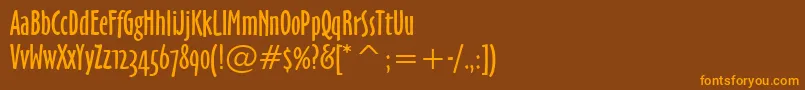フォントOzHandicraftWin95bt – オレンジ色の文字が茶色の背景にあります。