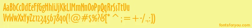 フォントOzHandicraftWin95bt – オレンジの文字が黄色の背景にあります。