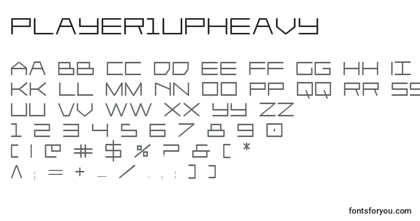 A fonte Player1upheavy – alfabeto, números, caracteres especiais