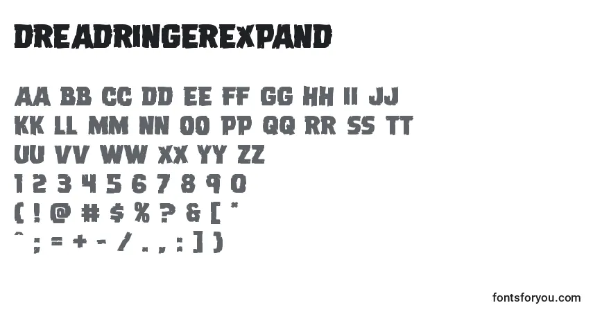 Schriftart Dreadringerexpand – Alphabet, Zahlen, spezielle Symbole