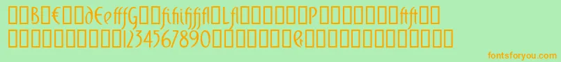Domingoalt-Schriftart – Orangefarbene Schriften auf grünem Hintergrund