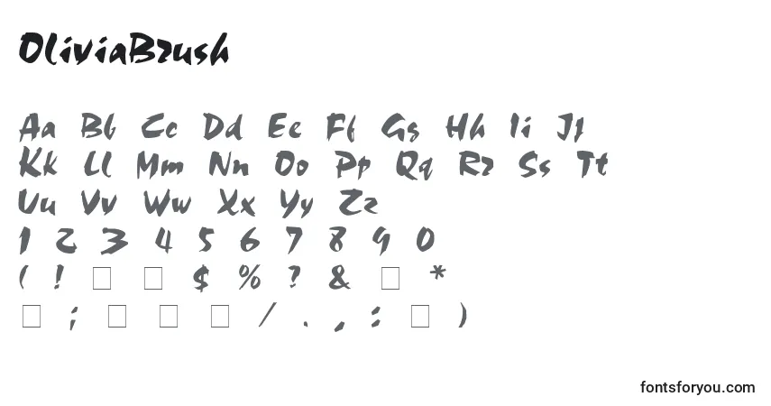 Schriftart OliviaBrush – Alphabet, Zahlen, spezielle Symbole