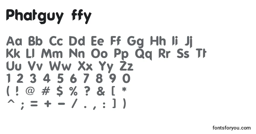 Czcionka Phatguy ffy – alfabet, cyfry, specjalne znaki