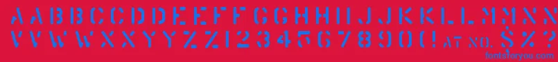 Warehouse-Schriftart – Blaue Schriften auf rotem Hintergrund