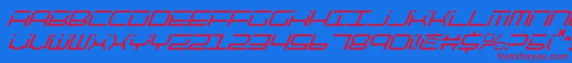 QuicktechCondensedItalic Font – Red Fonts on Blue Background