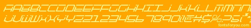 QuicktechCondensedItalic-Schriftart – Gelbe Schriften auf orangefarbenem Hintergrund
