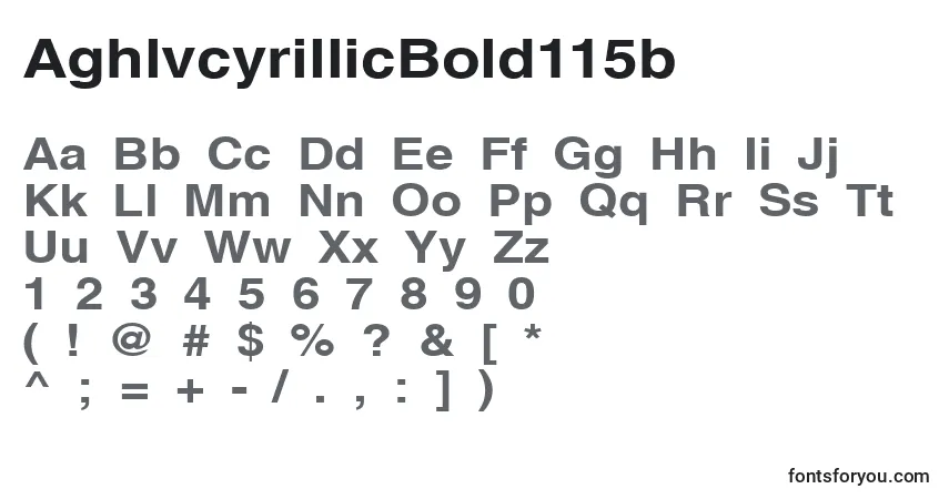 A fonte AghlvcyrillicBold115b – alfabeto, números, caracteres especiais