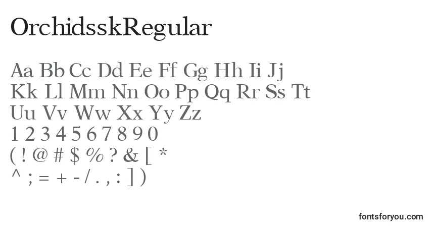 Czcionka OrchidsskRegular – alfabet, cyfry, specjalne znaki