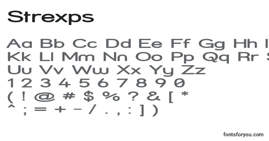 Czcionka Strexps – alfabet, cyfry, specjalne znaki