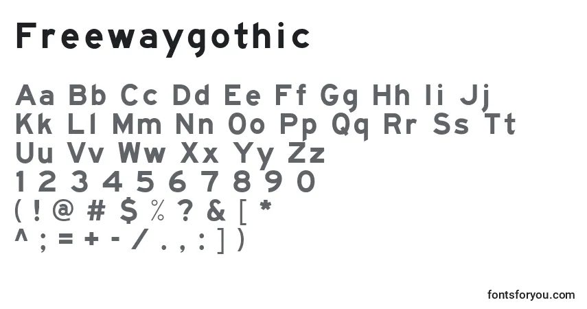 Czcionka Freewaygothic – alfabet, cyfry, specjalne znaki