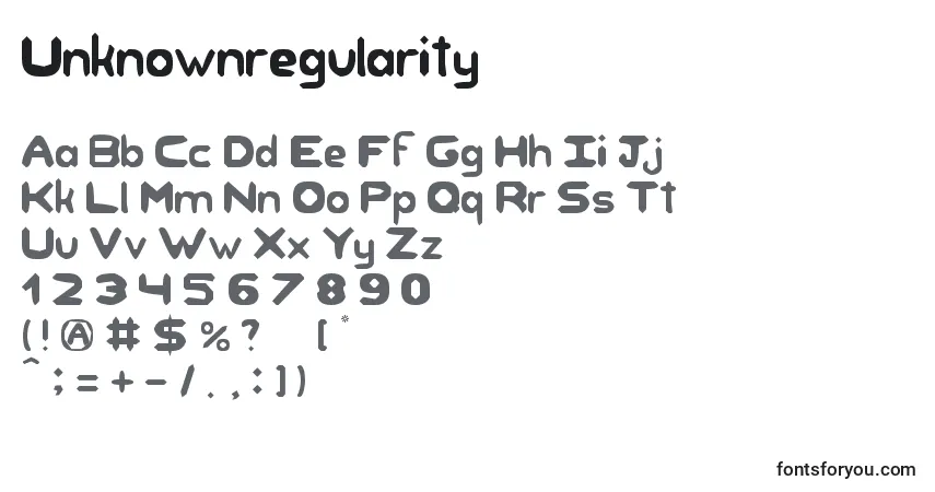 Unknownregularity-fontti – aakkoset, numerot, erikoismerkit