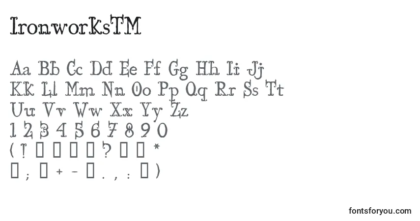 Czcionka IronworksTM – alfabet, cyfry, specjalne znaki