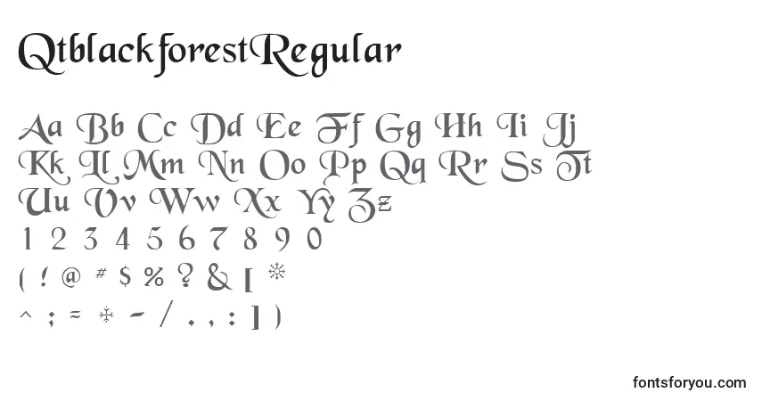 Schriftart QtblackforestRegular – Alphabet, Zahlen, spezielle Symbole