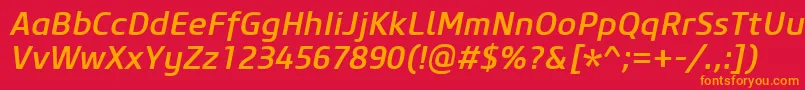 フォントCoreSansM55MediumItalic – 赤い背景にオレンジの文字