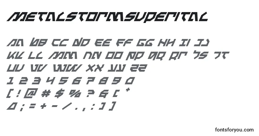 Schriftart Metalstormsuperital – Alphabet, Zahlen, spezielle Symbole