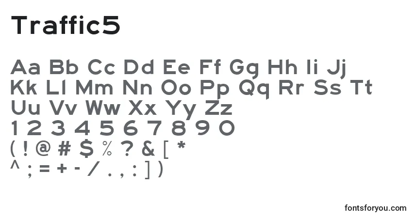 Czcionka Traffic5 – alfabet, cyfry, specjalne znaki