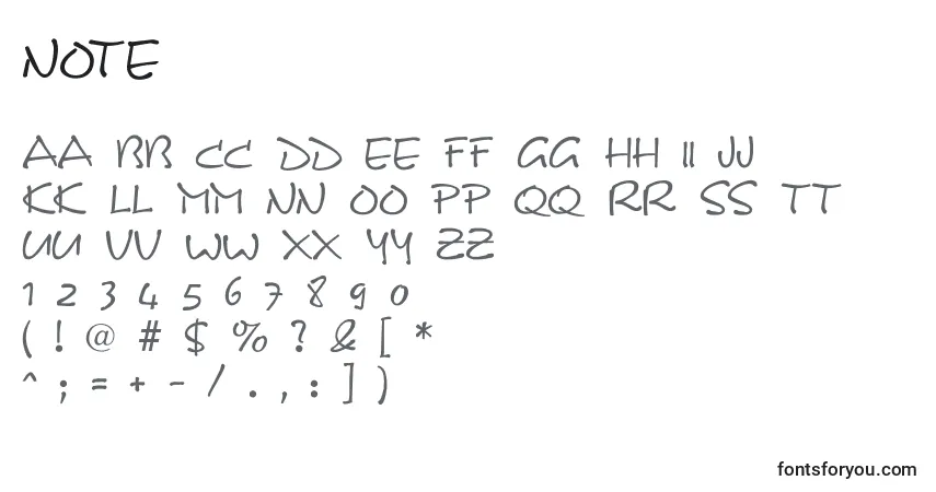 Schriftart Note – Alphabet, Zahlen, spezielle Symbole