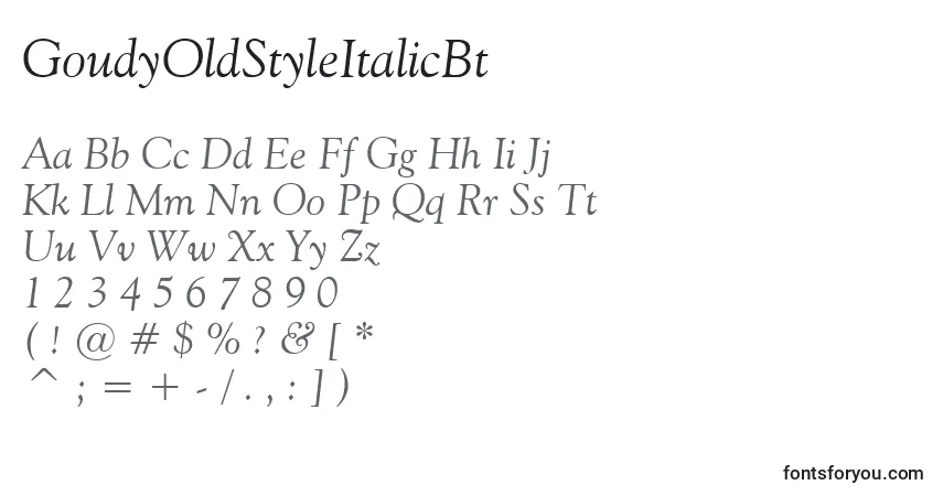 GoudyOldStyleItalicBt-fontti – aakkoset, numerot, erikoismerkit