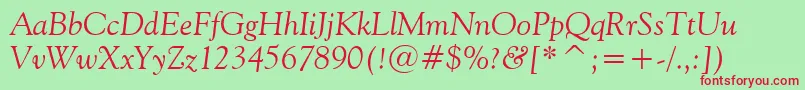 GoudyOldStyleItalicBt Font – Red Fonts on Green Background