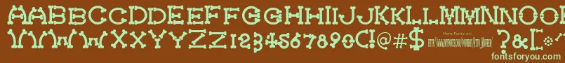 フォントBonecracker – 緑色の文字が茶色の背景にあります。