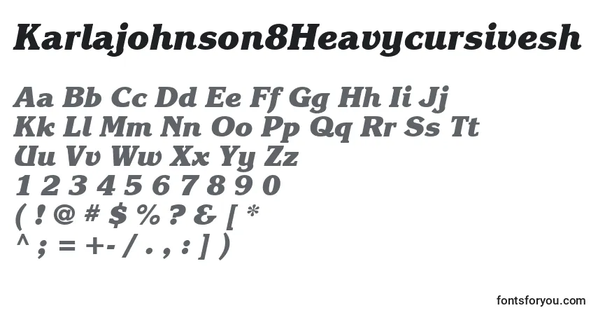 Czcionka Karlajohnson8Heavycursivesh – alfabet, cyfry, specjalne znaki
