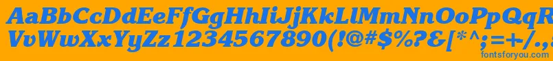 Karlajohnson8Heavycursivesh-Schriftart – Blaue Schriften auf orangefarbenem Hintergrund