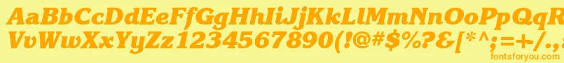 フォントKarlajohnson8Heavycursivesh – オレンジの文字が黄色の背景にあります。