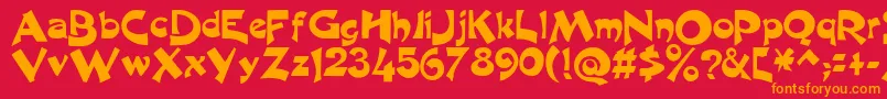 Fonte ExcaliburLogotypeNormal – fontes laranjas em um fundo vermelho