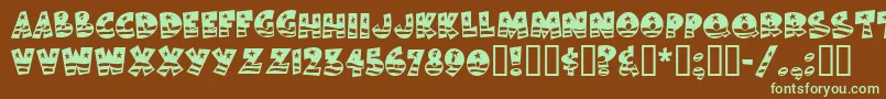 フォントBodieMf – 緑色の文字が茶色の背景にあります。