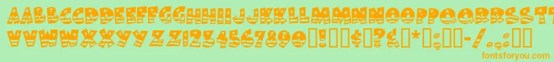 フォントBodieMf – オレンジの文字が緑の背景にあります。