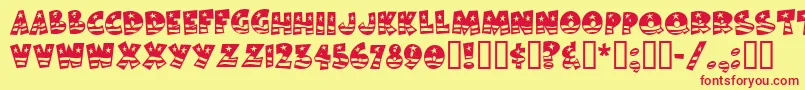 BodieMf-Schriftart – Rote Schriften auf gelbem Hintergrund