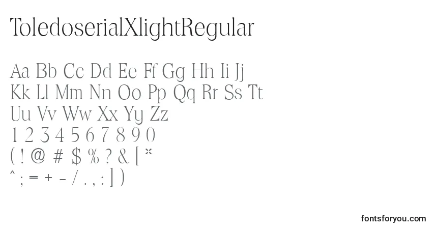A fonte ToledoserialXlightRegular – alfabeto, números, caracteres especiais