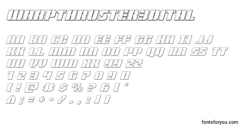 A fonte Warpthruster3Dital – alfabeto, números, caracteres especiais